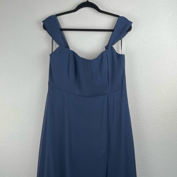 After Six Chiffon Midnight Blue Off-The-Shoulder Basque Neck Maxi Dress 4 NWOT - Picture 7 of 14